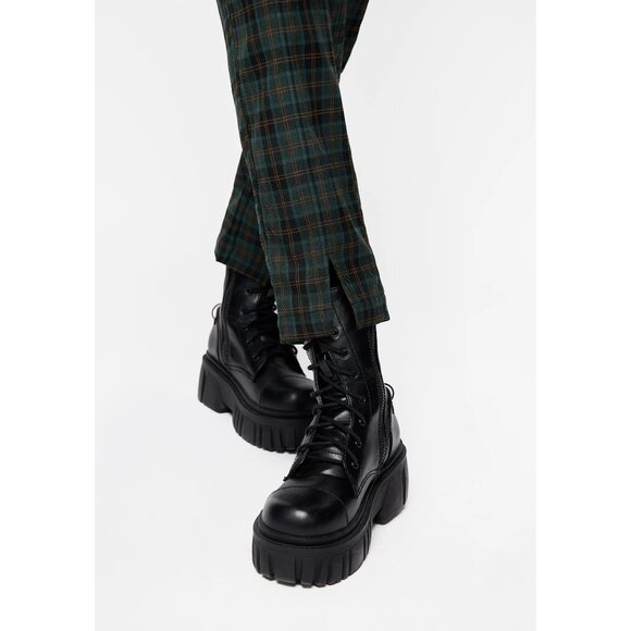 DISTURBIA Nightingale Green Plaid Tapered Trousers Size 10 NEW NWT - Picture 2 of 4